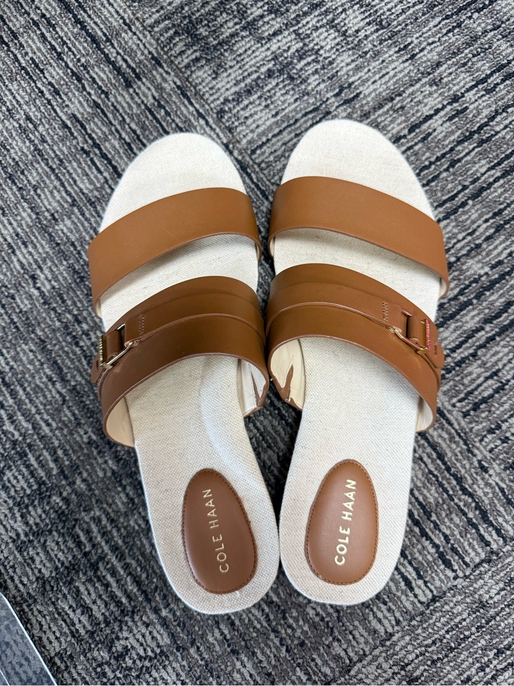 Cole Haan Tan and Cream Slip-On Sandals
